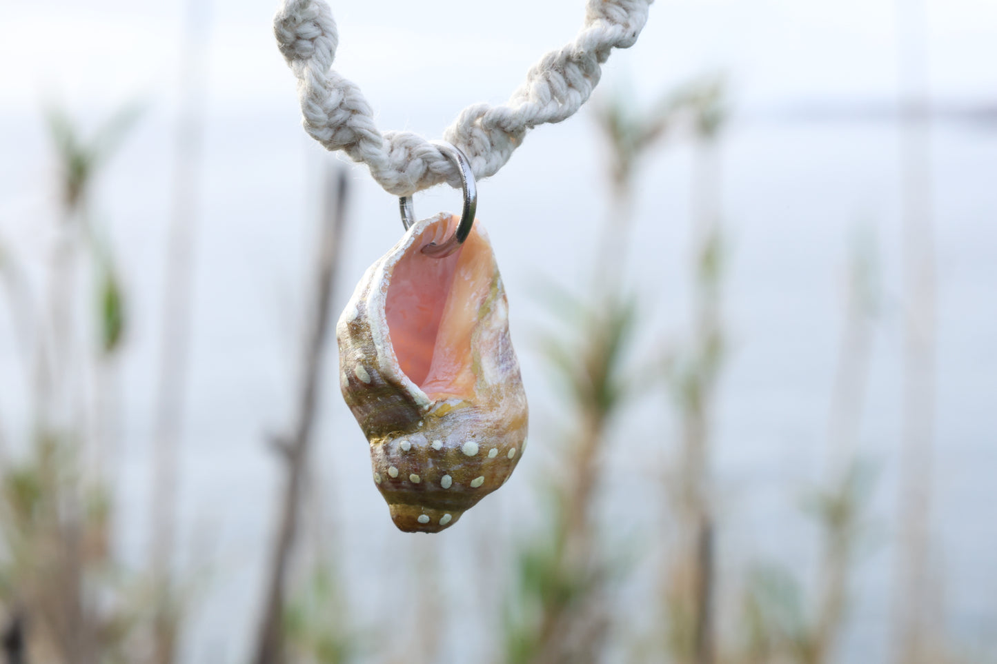 White Macrame Conch Shell Necklace