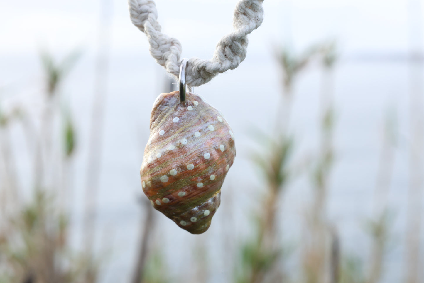 White Macrame Conch Shell Necklace