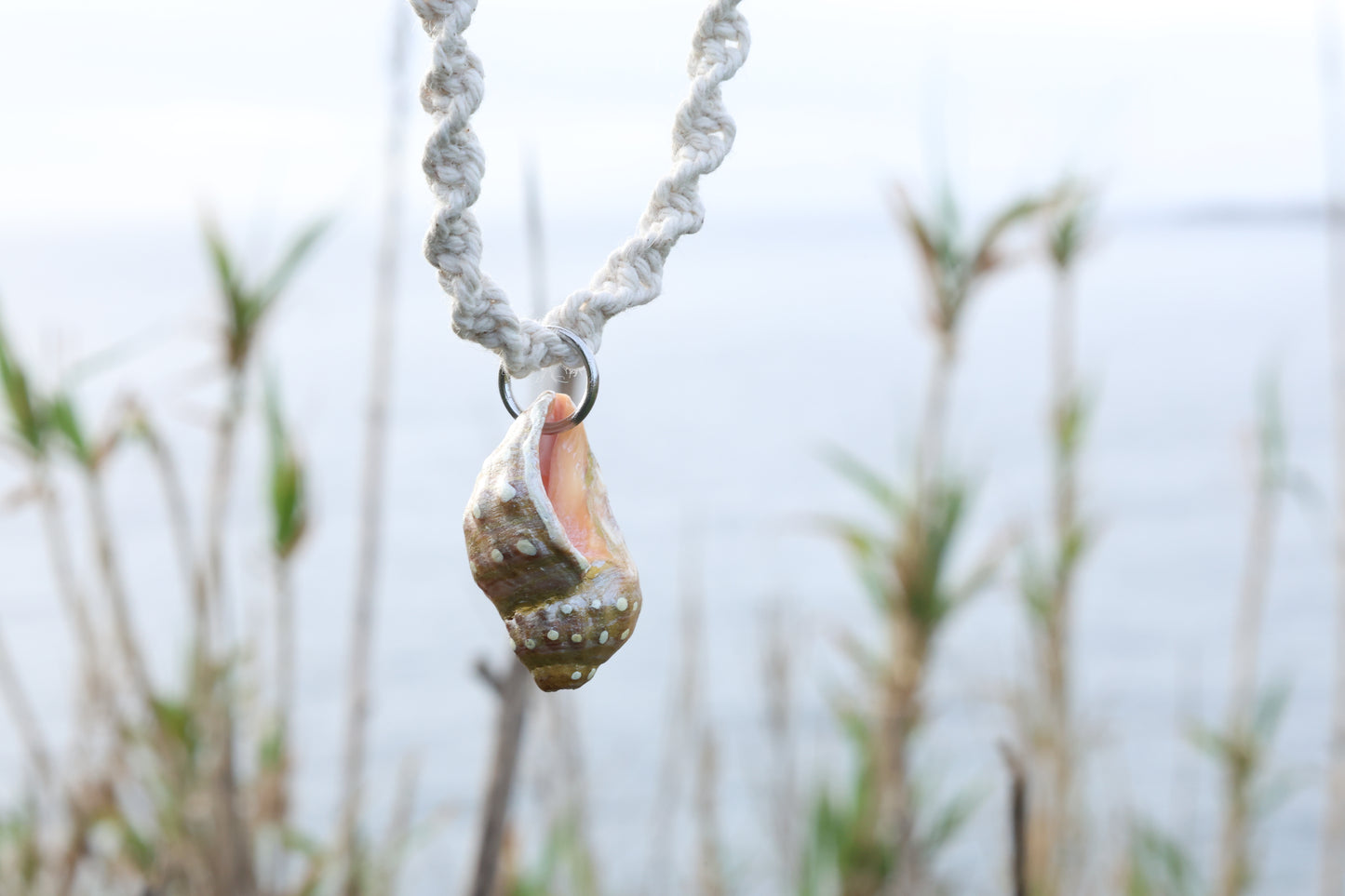 White Macrame Conch Shell Necklace