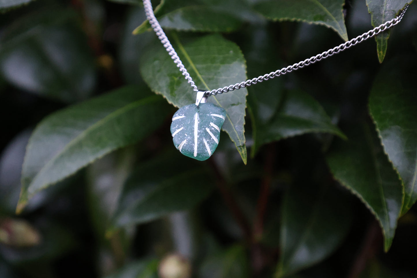Sea Glass Leaf Metal Necklace