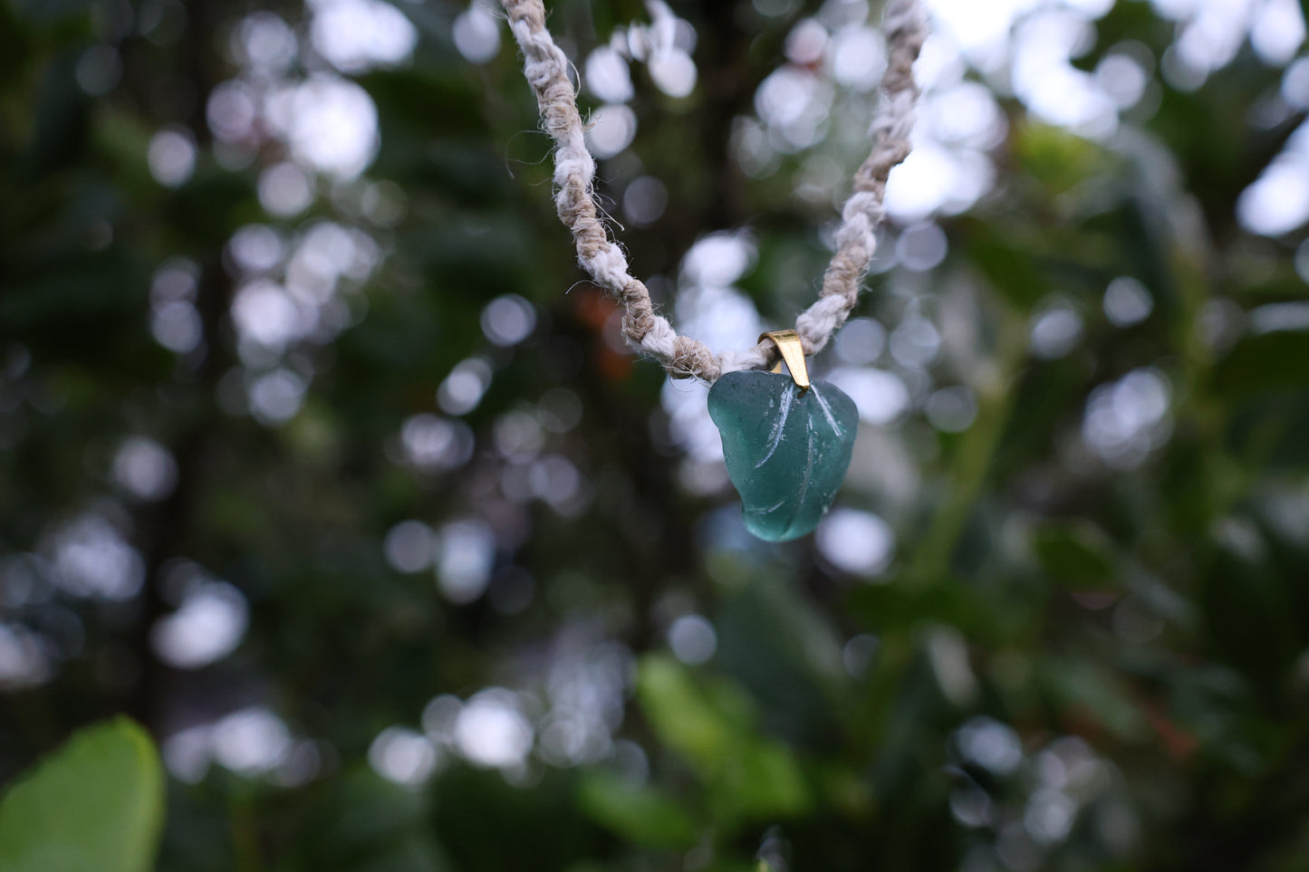 Sea Glass Leaf Mix Macrame Necklace