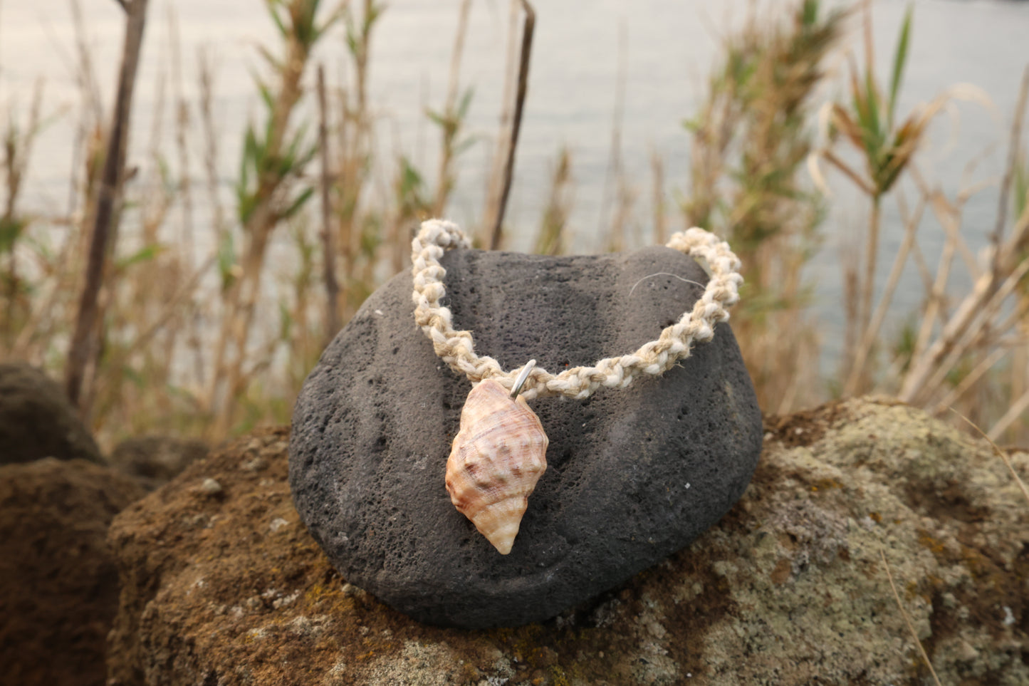 Mixed Spiral Macrame Conch Shell Necklace