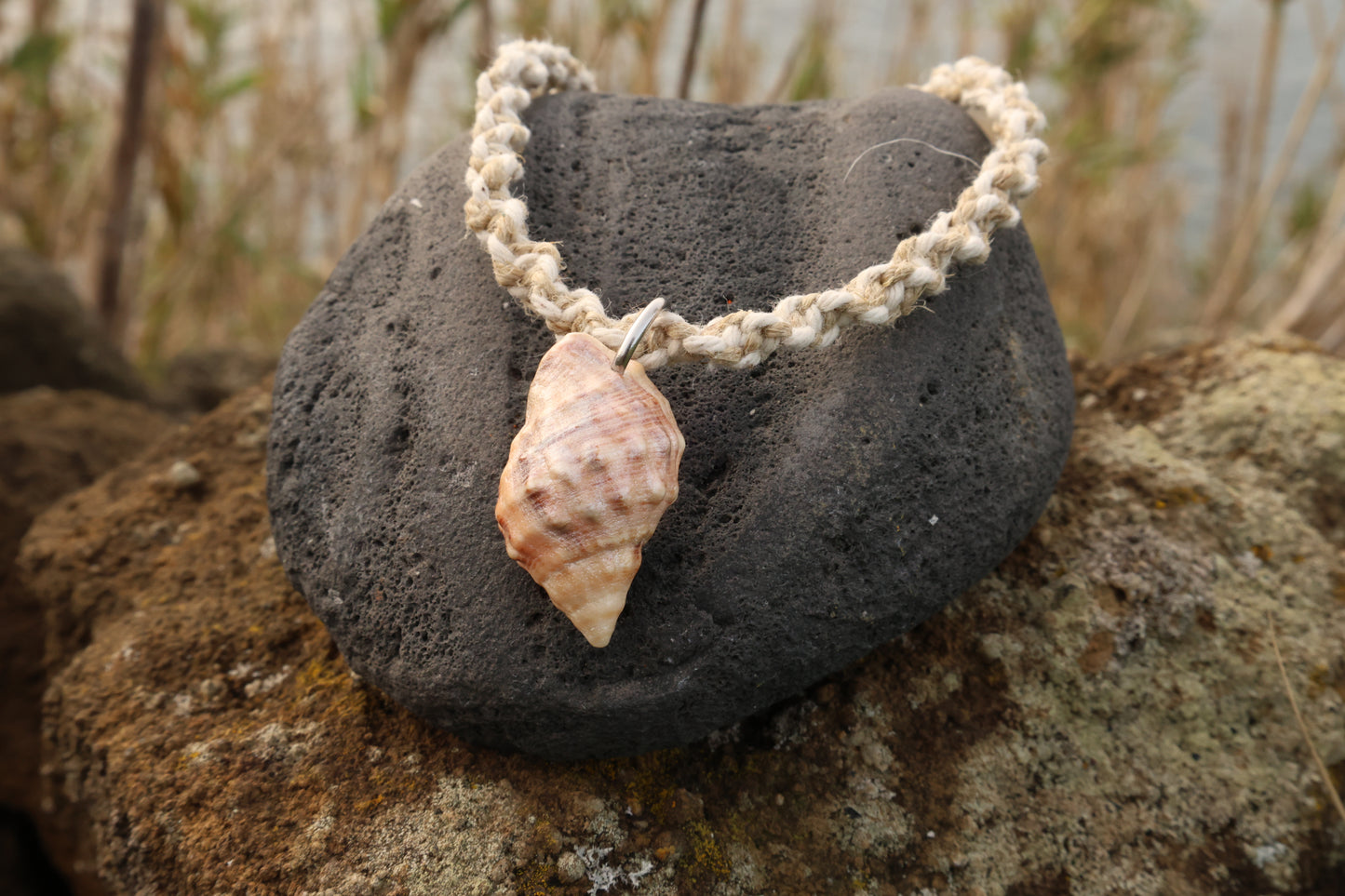 Mixed Spiral Macrame Conch Shell Necklace