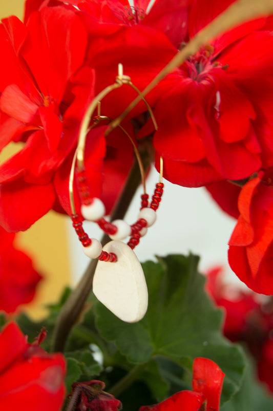 Sea Pottery and bead Handcrafted Stainless Steel Hoops