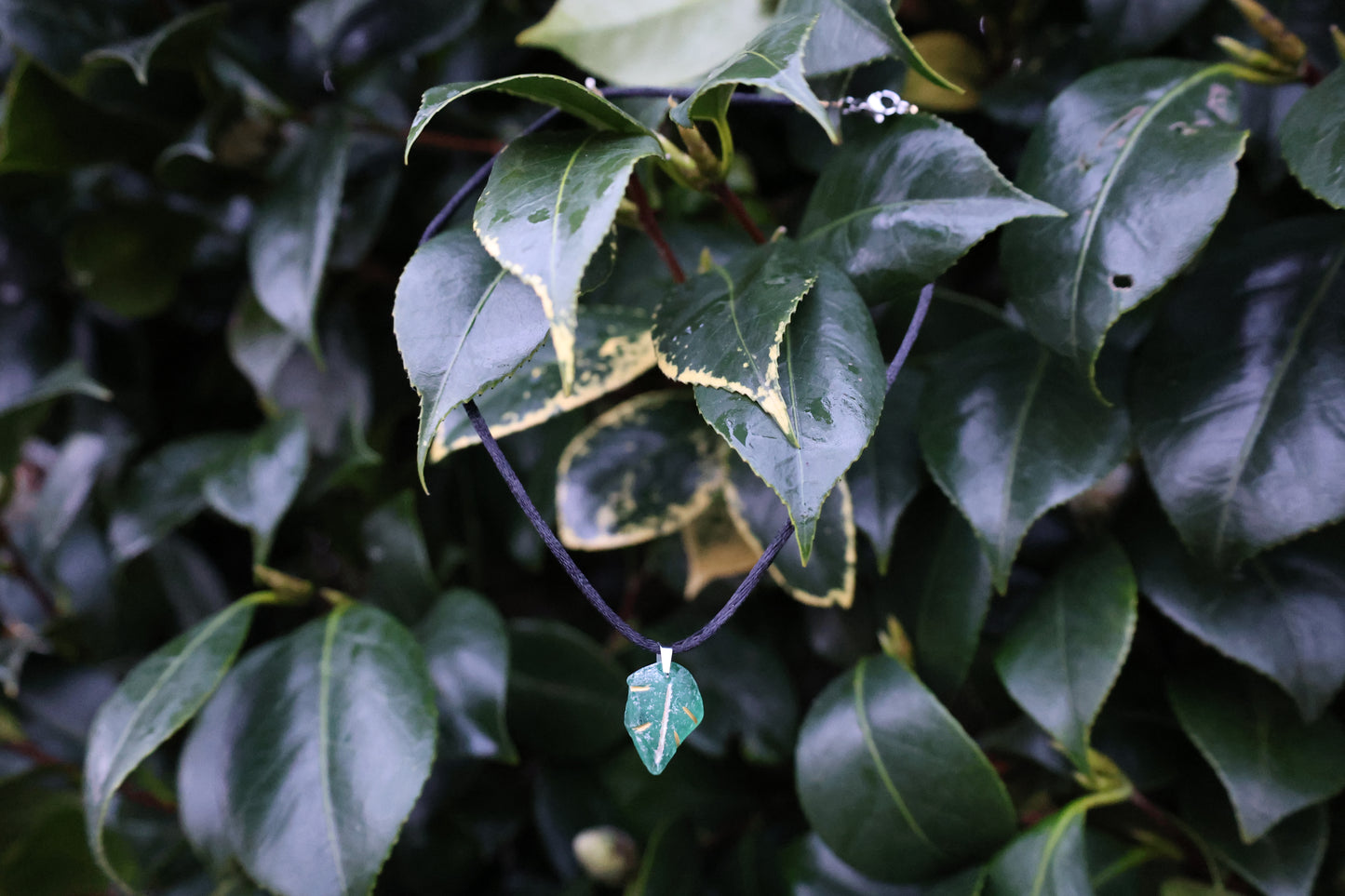 Sea Glass Leaf Satin Necklace
