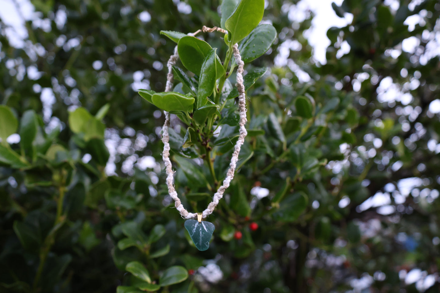 Sea Glass Leaf Mix Macrame Necklace