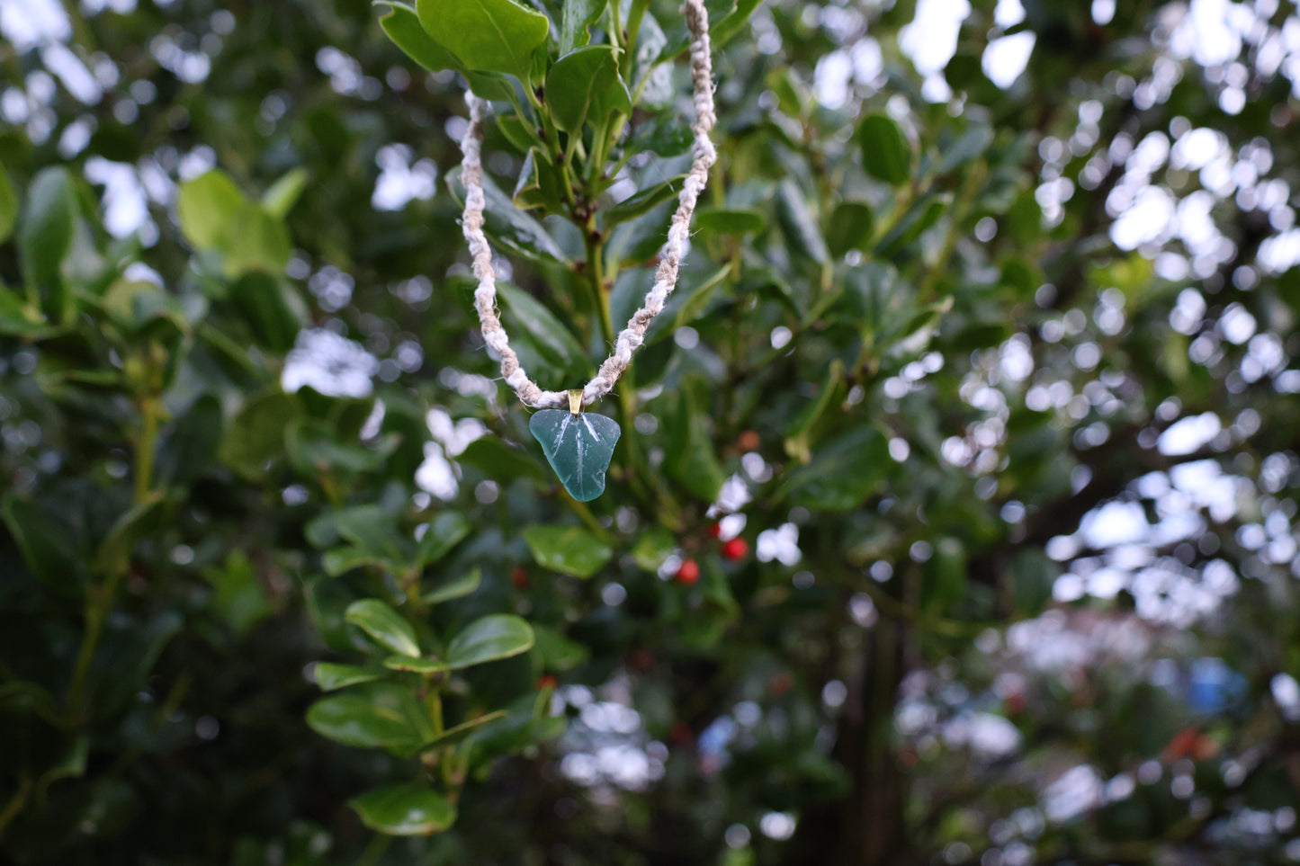 Sea Glass Leaf Mix Macrame Necklace